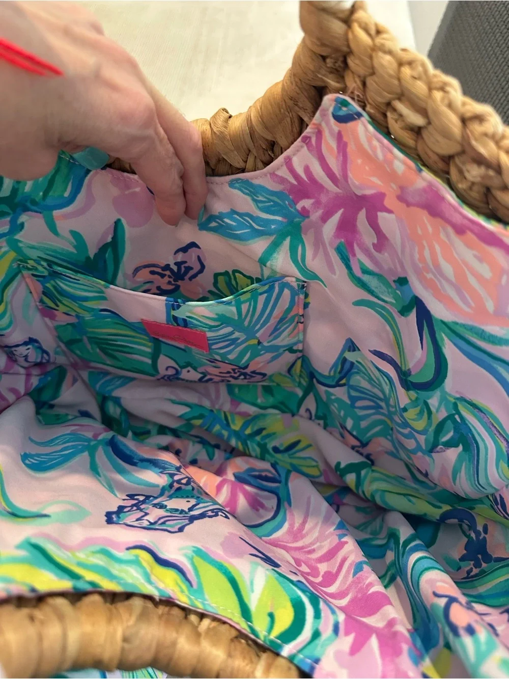 Lilly Pulitzer Straw Tote with Pink & Teal Floral Scarf